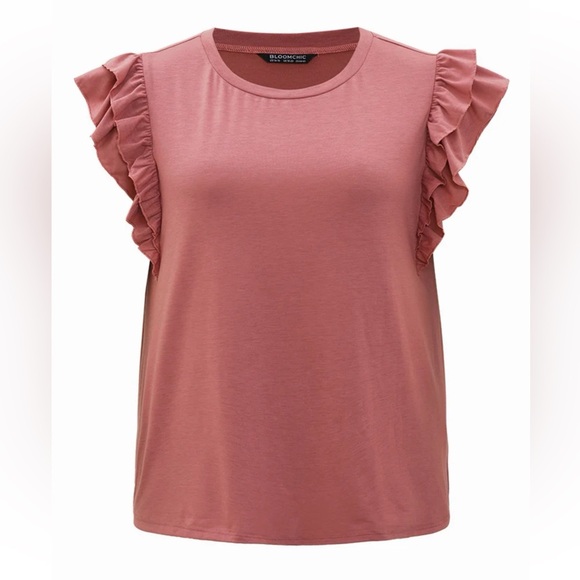 BloomChic Plus Size 2XL Solid Crew Neck Ruffle Short Sleeve Shirt us18-20 - Picture 6 of 7